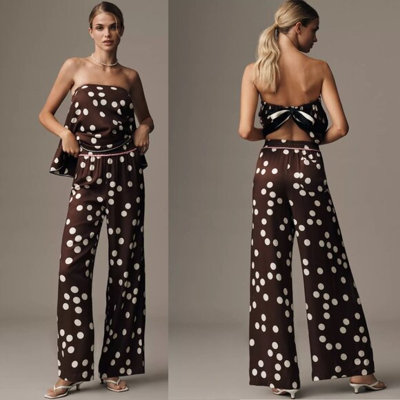 Anthropologie The Brooklin Printed Wide-Leg Pull-On Pants XS brown new with tag - Picture 1 of 8